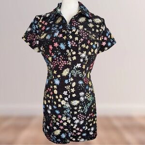 Storia black floral snap button-down mini dress